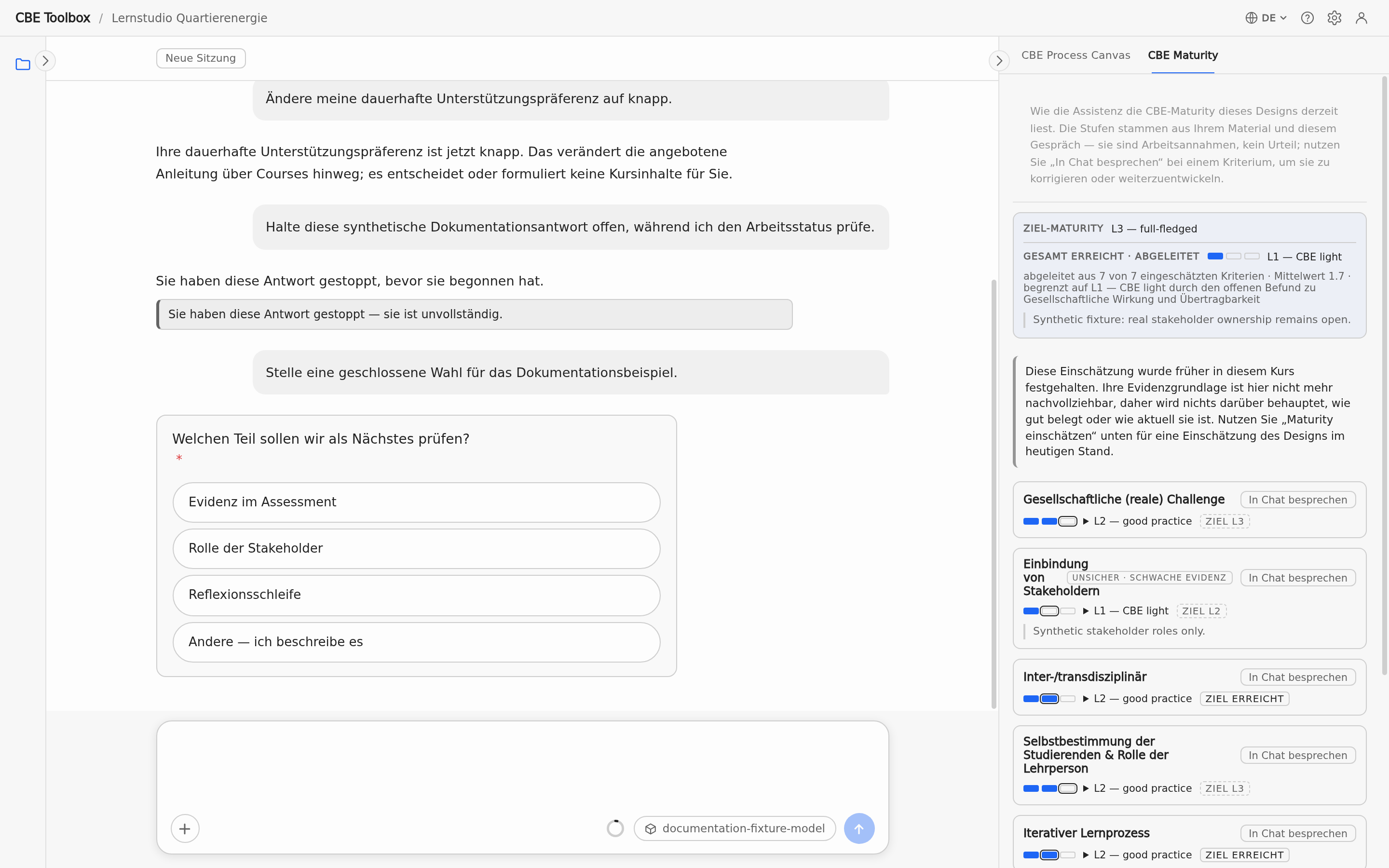 Unbeantworteter Picker mit drei Optionen und Freitextweg