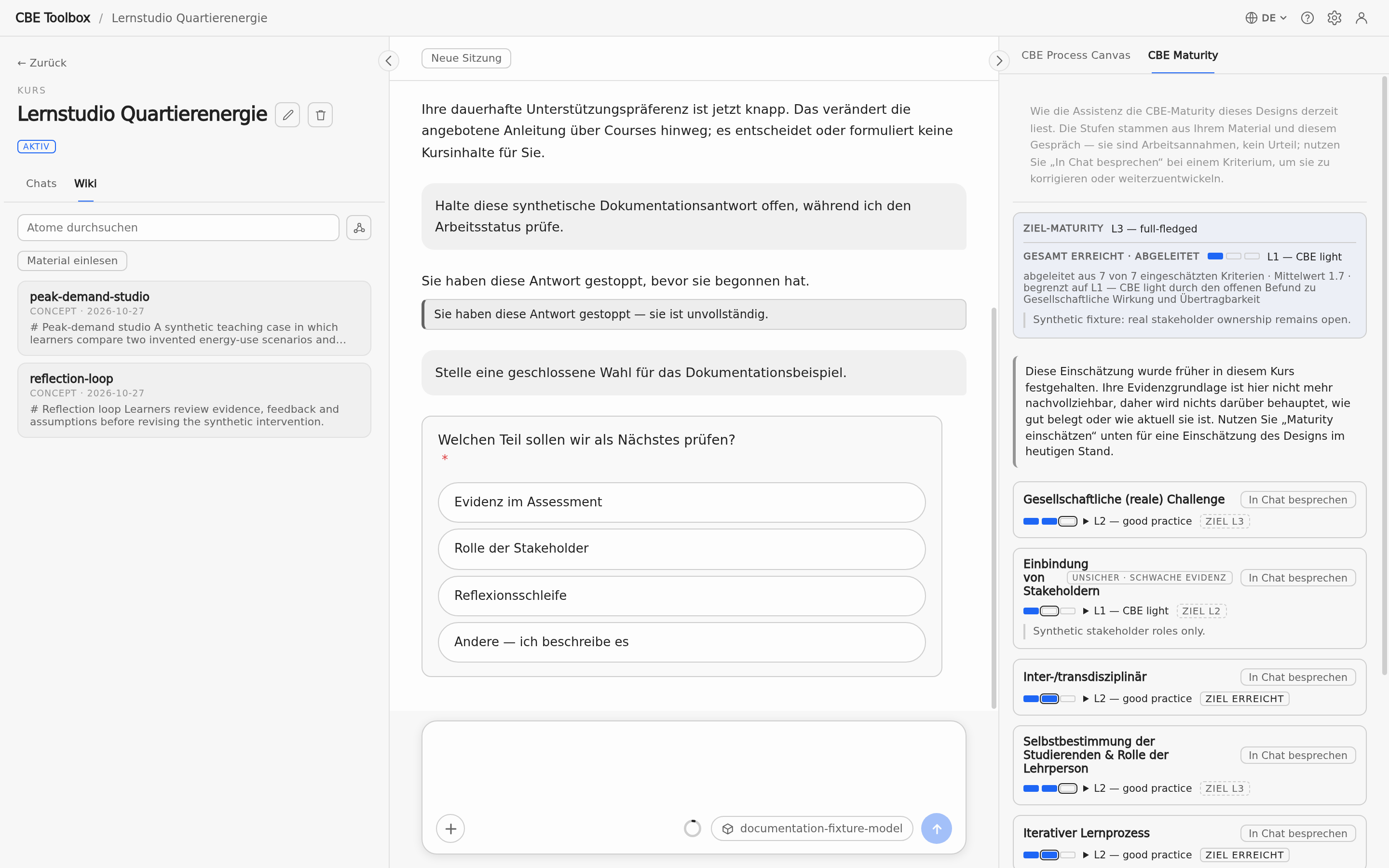 Course-Wiki-Liste mit Atomen, Vorschau und Suche