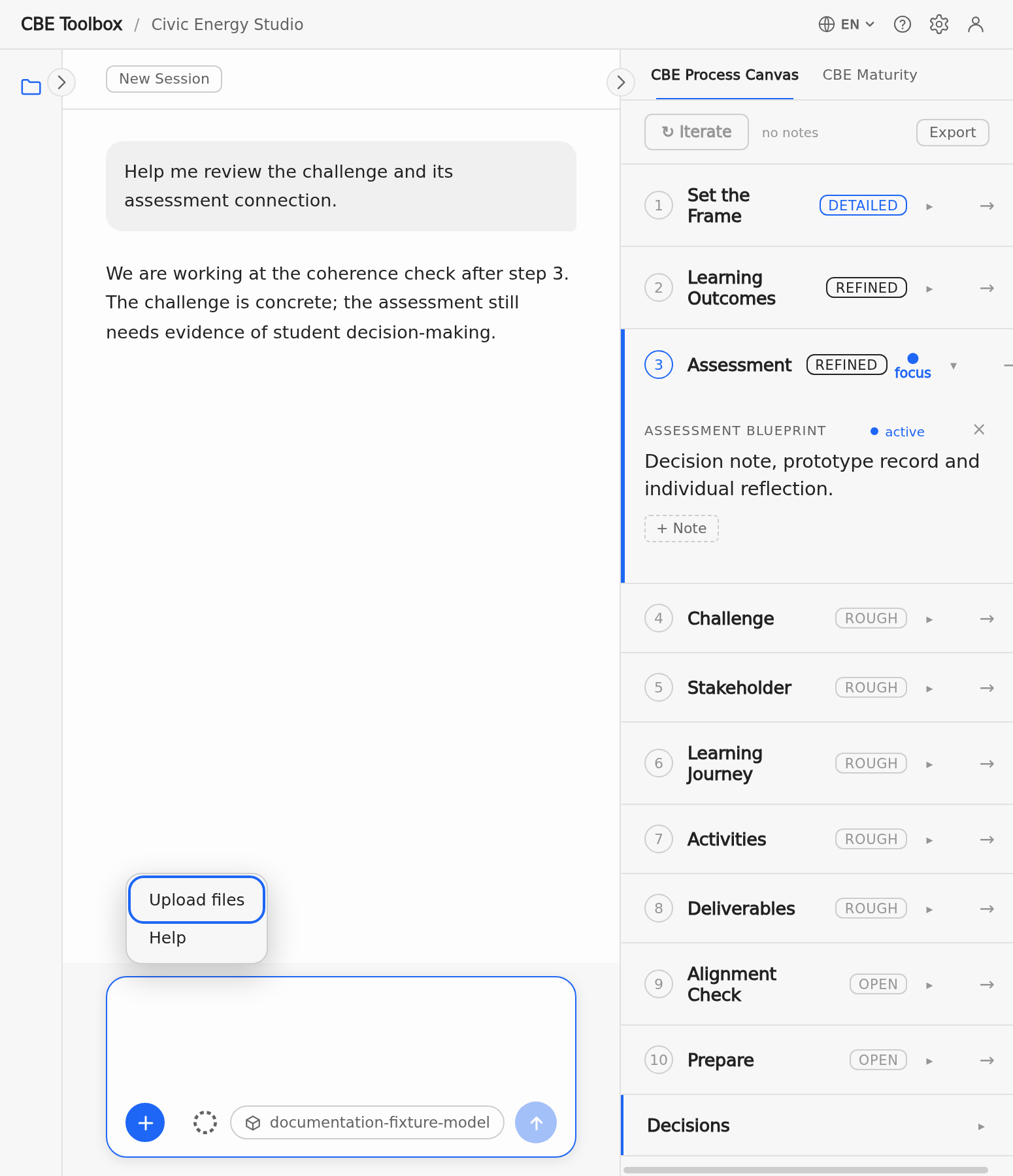 Narrow message field with the plus menu open