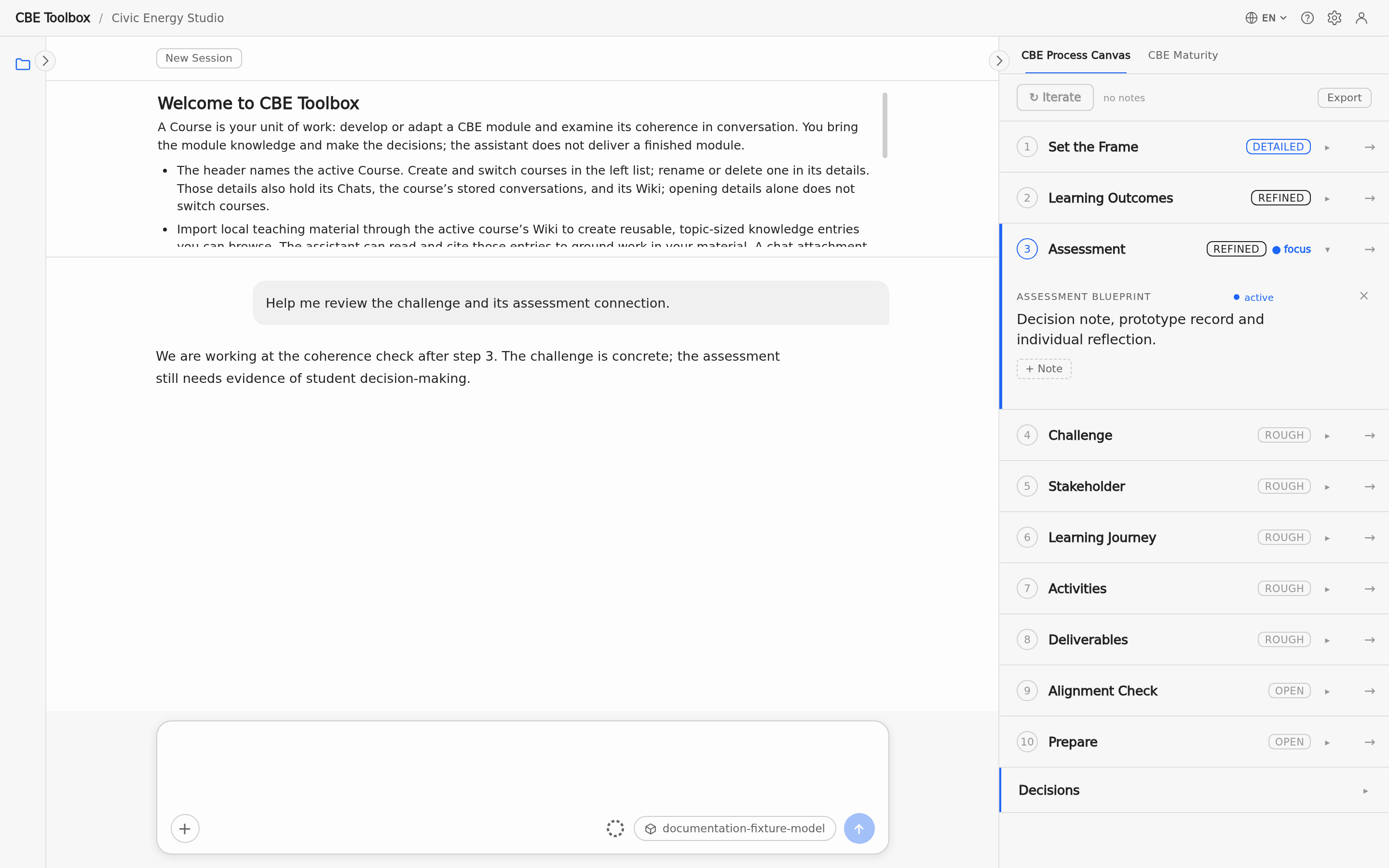 The first-use overview in the English desktop workspace