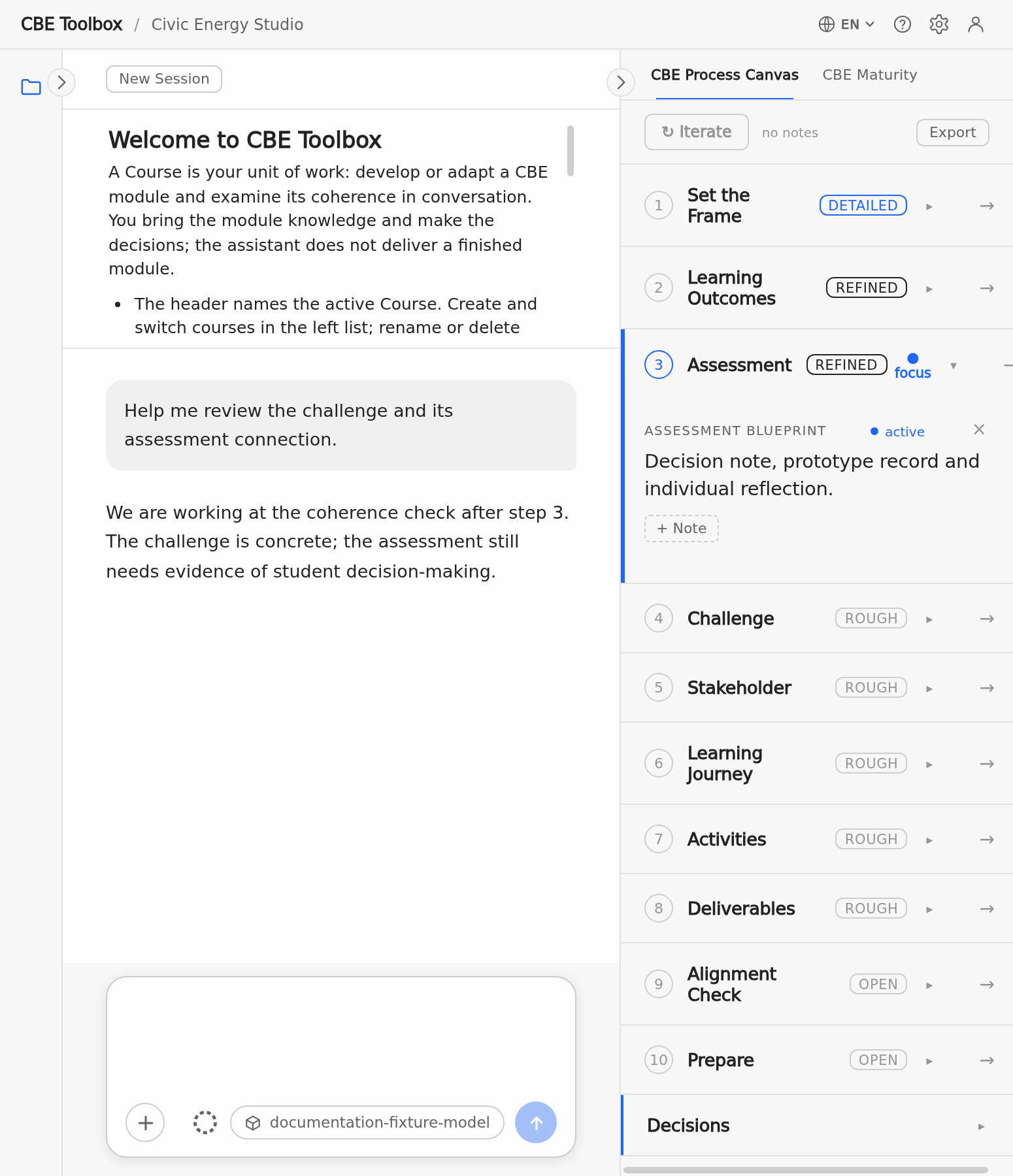 The first-use overview at the narrow width
