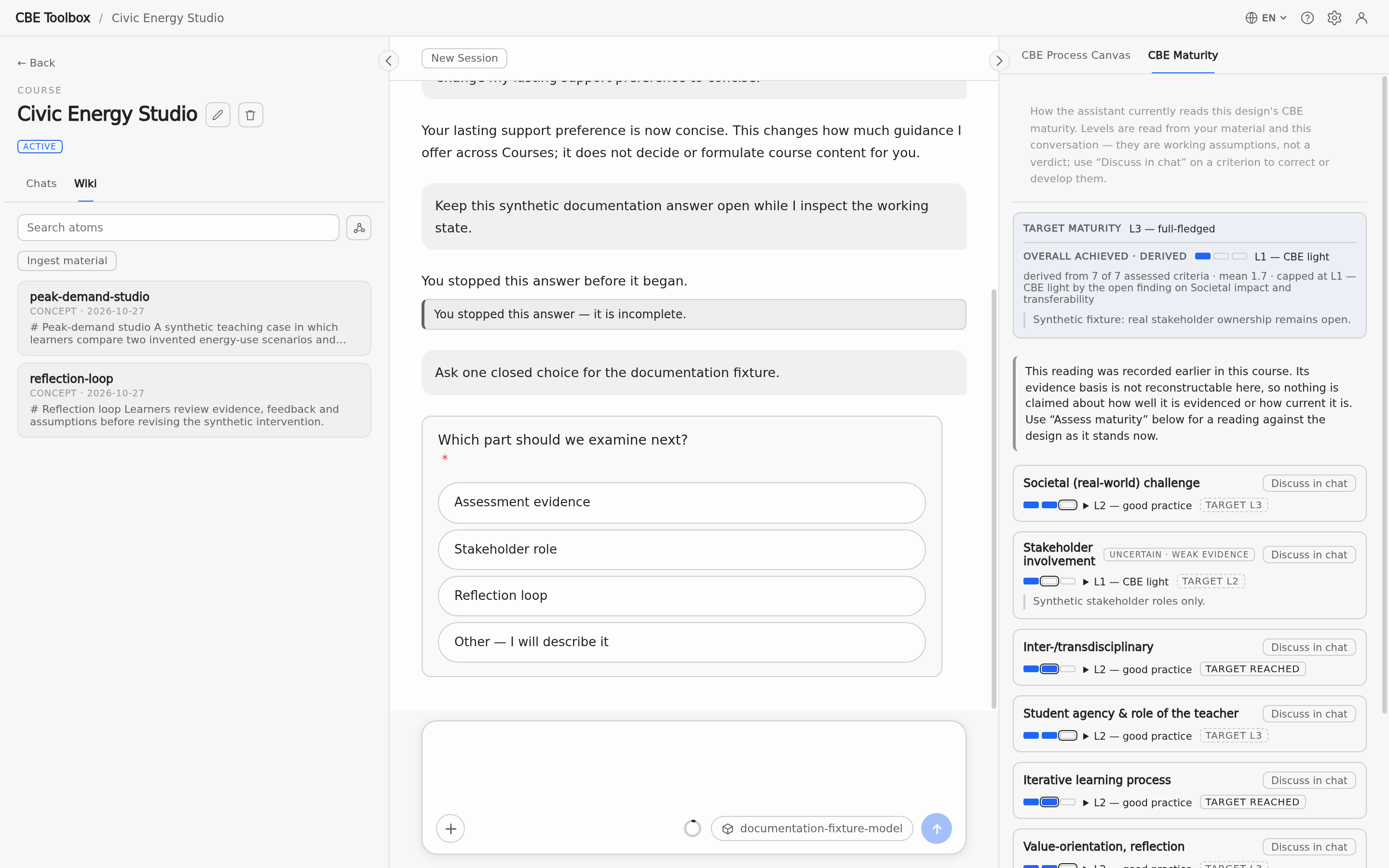 Course Wiki list with atoms, previews and search